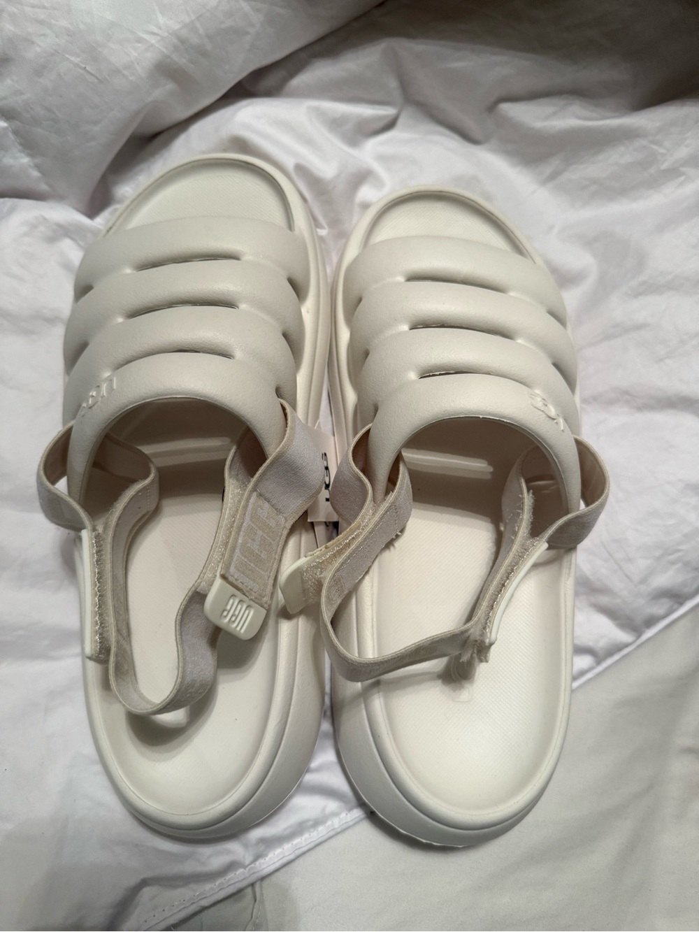 UGG White Sandals with Adjustable Hook and Loop